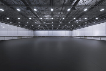 Empty hall exhibition center.Backdrop for exhibition stands,booth elements.
Conversation center for conference.Big Arena for entertainment,concert,event.
Indoor stadium for sport.Warehouse.3d render.
