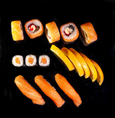 orange set of Japanese cuisine in a sushi bar