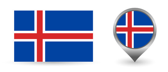 Vector flag Iceland. Location point with flag Iceland inside.