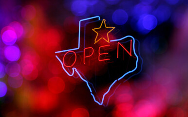 Neon Signs Texas Open With Colorful Bokeh