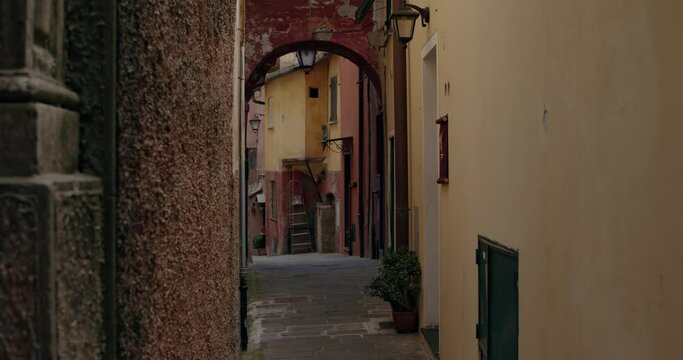Small cute traditional alley in italian village of Portofino