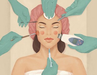 Illustration of beautiful face of a young woman.