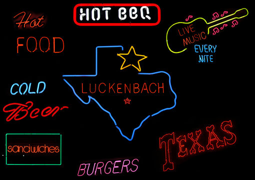 Neon Texas Sign Photo Composite Luckenbach Texas Cafe Signs
