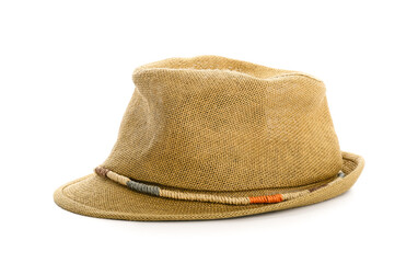 Stylish summer hat on white background