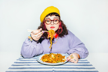 A Cute Girl Eats Chinese Food