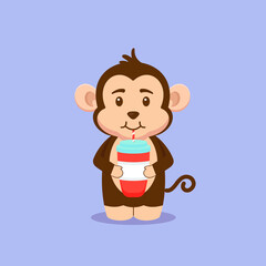 Cute Monkey Drink Coffee Cartoon