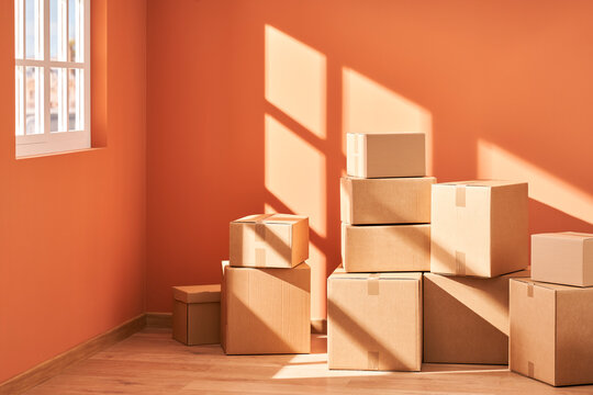 Piles of cardboard boxes for relocation