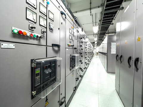 Electrical switchgear, Industrial electrical switch panel at substation in industrial zone at power plant with closed up high resolution 50M pixel concept which customer can use for large file.
