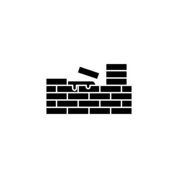 Brick build, brick wall icon  in solid black flat shape glyph icon, isolated on white background 
