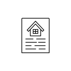 Agreement business document house icon in flat black line style, isolated on white background 