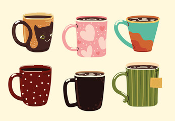 cups with hot beverages
