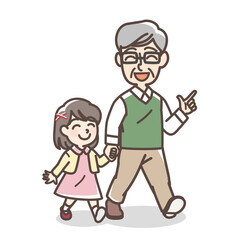 孫と出かけるおじいさん