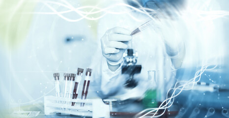 World pandemic. A scientist in the laboratory is testing drugs for the treatment of viral pneumonia. Coronovirus blood test of infected patients.