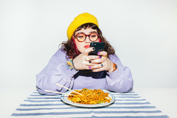 A Cute Girl Eats Chinese Food