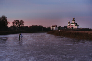 Landscape of a Russian city in winter.