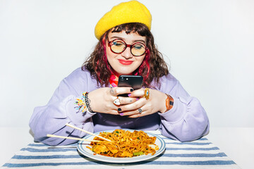 A Cute Girl Eats Chinese Food