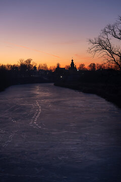 Landscape of a Russian city in winter.