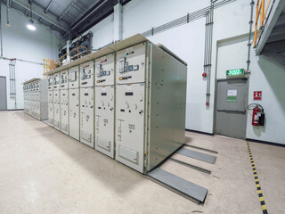 Electrical switchgear or Industrial electrical switch panel at substation in industrial zone at...