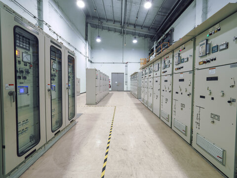 Electrical switchgear or Industrial electrical switch panel at substation in industrial zone at power plant