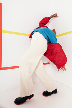 African american model bright  color fashion in studio 