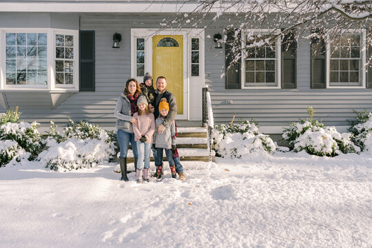 family on a cold winter morning 