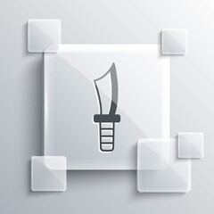 Grey Military knife icon isolated on grey background. Square glass panels. Vector