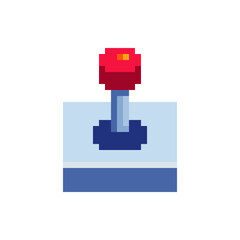Classic red arcade game joystick icon. Pixel art. Flat style. Old school computer graphic design. 8-bit sprite. Retro 80s game assets. Isolated vector illustration. © thepolovinkin