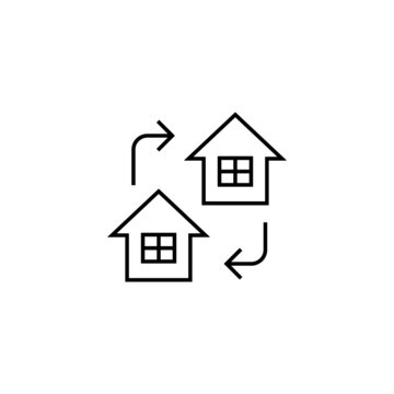 house, moving house relocation icon in flat black line style, isolated on white background 