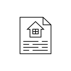 Agreement business document house icon in flat black line style, isolated on white background 