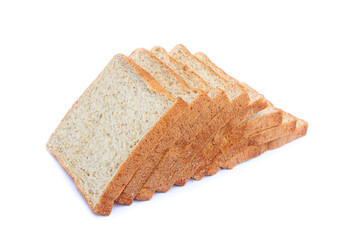 sliced whole wheat bread on white background