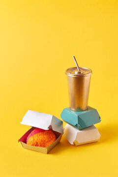 Brain in food paper box near drink
