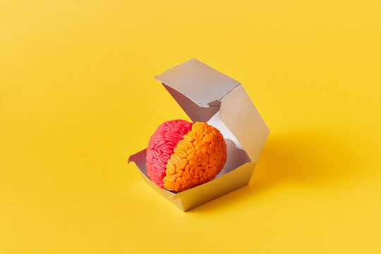Colored brain in food paper box
