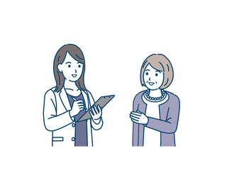 年配の女性と医者　カウンセリング　相談　診察　シニア　高齢者　患者　イラスト素材