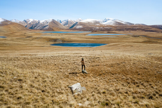 Drone selfie of a female hiker