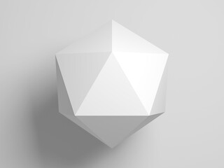 Convex regular icosahedron. Abstract white 3d