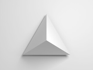 Regular tetrahedron. Abstract white geometric 3d
