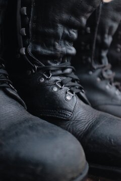 black leather combat boots 