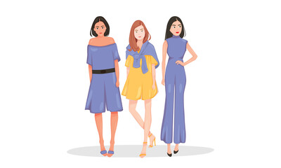 Fototapeta premium Lady Women are going to study to campus. They outfit must be comfortable to their body. Colour is purple and yellow