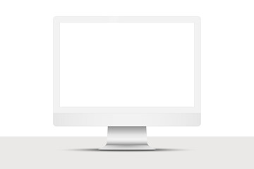 Realistic white computer monitor with blank screen, Electronic device mockup