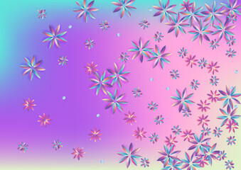 Color Hibiscus Fun Blue Background. Holographic