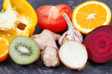 Fruits and vegetables as healthy immune booster. Source vitamins and minerals