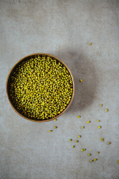 Green Mung Beans in a  Brass Bowl