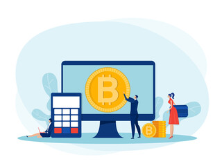 People Investments for bitcoin and blockchain. mining, currency, Bitcoin digital business concept vector illustrator.