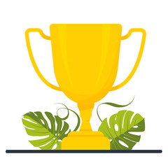 Golden cup, trophy. Achievement in education, study award, distance learning, business goal, idea, online courses. Concept best score winner prize, successful. Success celebration.