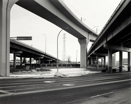 Under on overpass in a urban city.