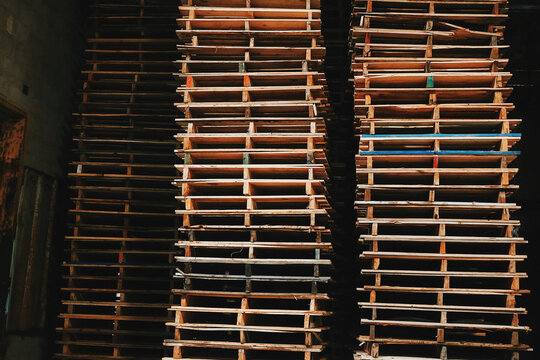 A Stack of Wood Pallets Inside Recycling Warehouse