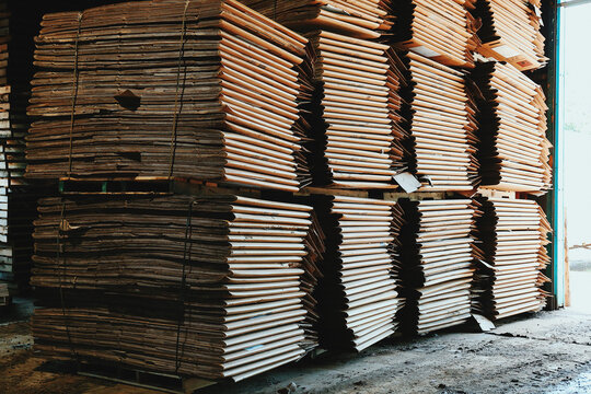 Stacks of Cardboard At A Recycling Factory