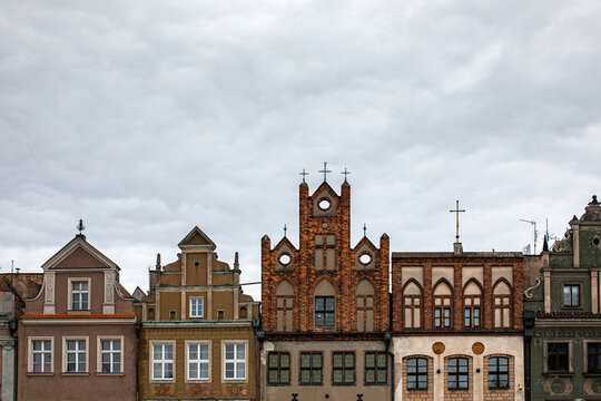 A row of coloured building in Warsaw, Poland