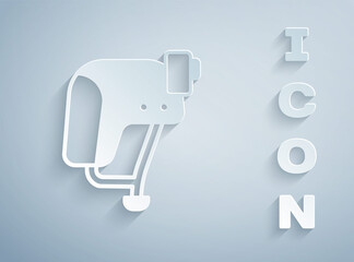 Paper cut Skateboard helmet icon isolated on grey background. Extreme sport. Sport equipment. Paper art style. Vector