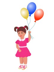 Child with balloons. Girl in a red dress. Collage. Vector.